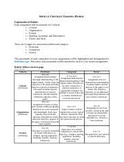 Article Critique Grading Rubric Docx Article Critique Grading Rubric