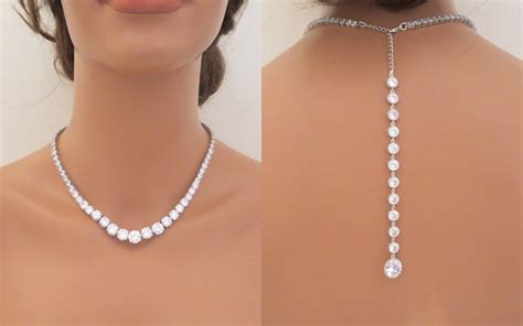 Crystal Backdrop Necklace Bridal Back Drop Necklace Statement Etsy