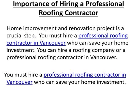 Ppt Importance Of Hiring A Professional Roofing Contractor Powerpoint