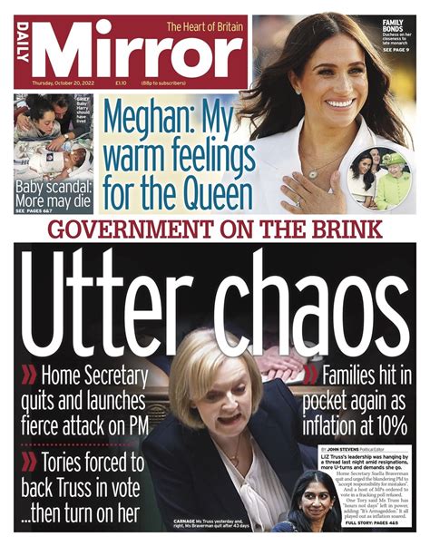 Daily Mirror Front Page 20th Of October 2022 Tomorrows Papers Today