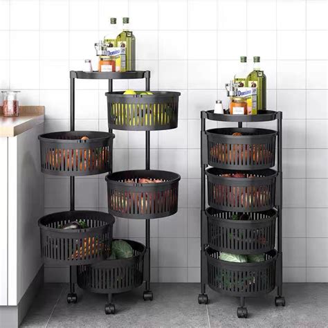 Layer Rotatable Kitchen Utility Trolley Cart Shelf Storage Rack