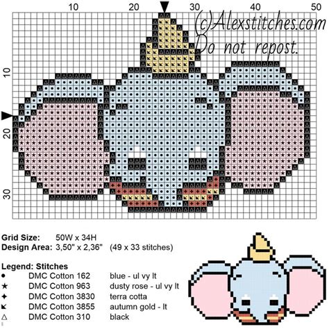 Dumbo Disney Cuties Free Cross Stitch Pattern X Colors Disney