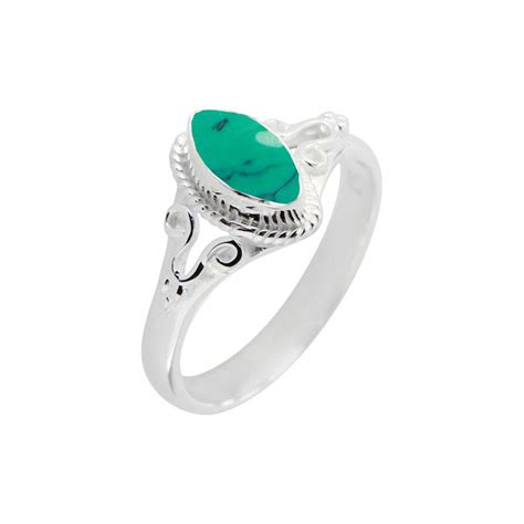 Bague Argent Turquoise Reconstitu E Navette X Mm Ref