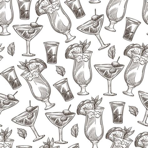 Cocktails Isolated Sketches Ice And Fruit Slices Vector Image