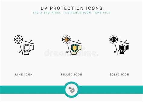 Uv Protection Icons Set Vector Illustration With Solid Icon Line Style