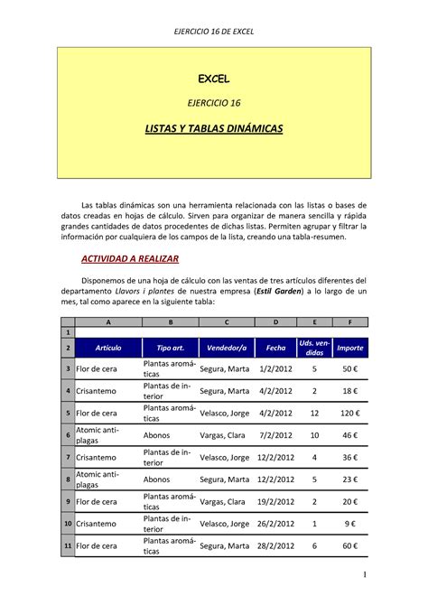 P Tabla Din Mica Ejercicio De Excel Excel Ejercicio Listas Y