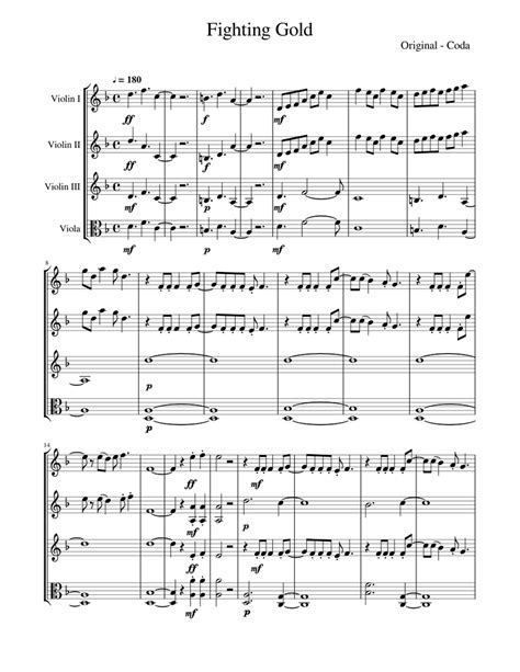 Fighting Gold Sheet Music For Violin Viola Mixed Quartet