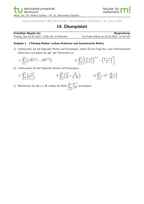 Hm I ws2122 ub14 Höhere Mathematik 1 Übung Akad Dir Dr Martin