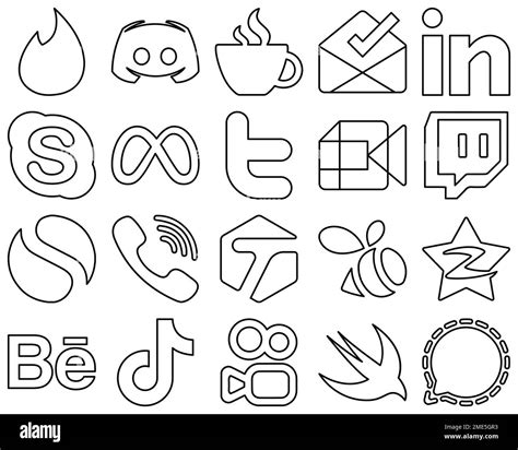 20 Clean Black Outline Social Media Icons Such As Google Meet Twitter