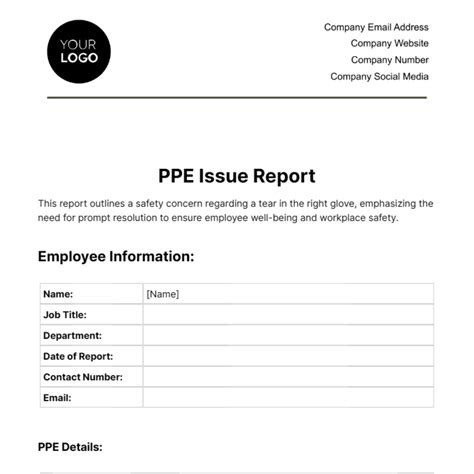 Free Ppe Issue Report Template Edit Online And Download