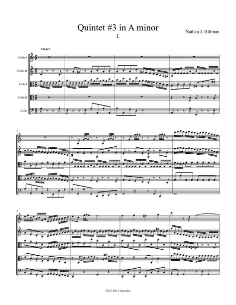 Quintet 3 1st Mvmt Wip Sheet Music For Cello Solo