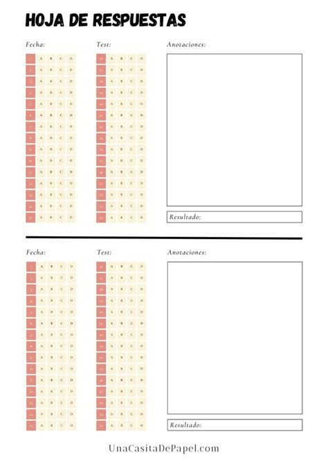 Plantillas Respuestas Para Ex Menes Tipo Test