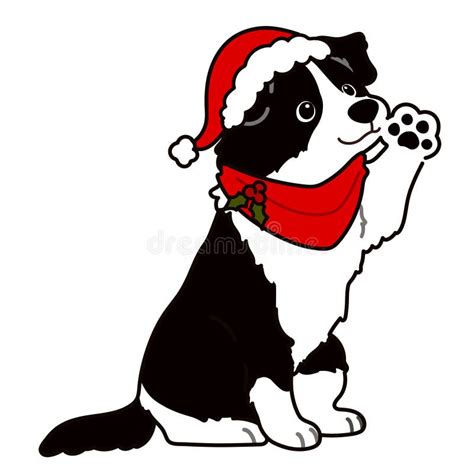 Simple And Cute Christmas Illustration Of Border Collie Waving Hand