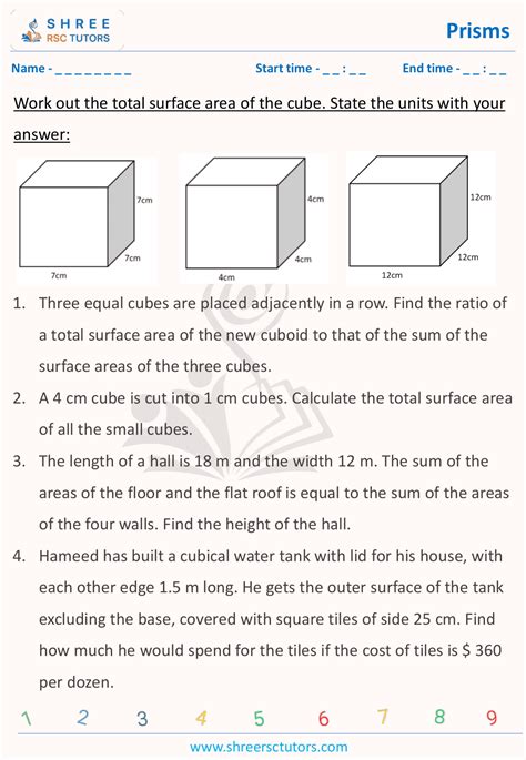 Surface Area Of Cuboid And Cube Worksheets For Grade 9 Maths Shree