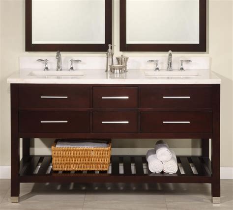 Inch Double Sink Modern Cherry Bathroom Vanity With Open Shelf And