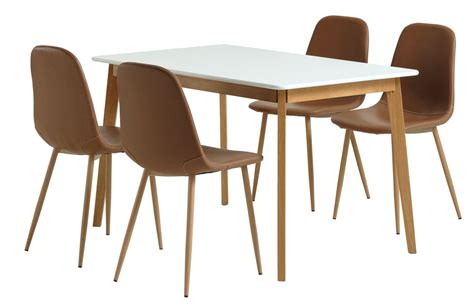 Table JEGIND L130 blanc 4 chaises JONSTRUP cognac chêne JYSK