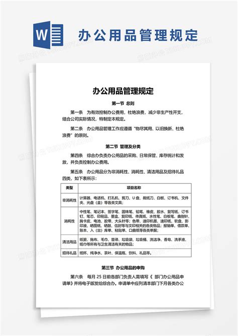 办公用品管理规定word模板下载办公用品图客巴巴