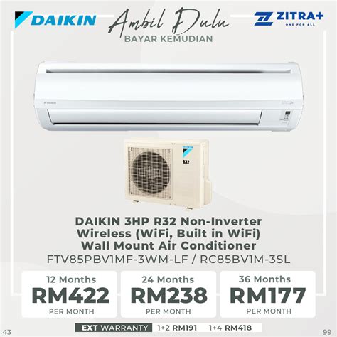 Daikin 3hp R32 Non Inverter Wireless Wifi Built In Wifi Wall Mount