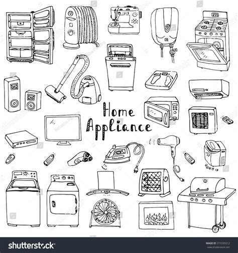 Hand Drawn Doodle Home Appliance Vector Illustration Cartoon Icons Set Various Household