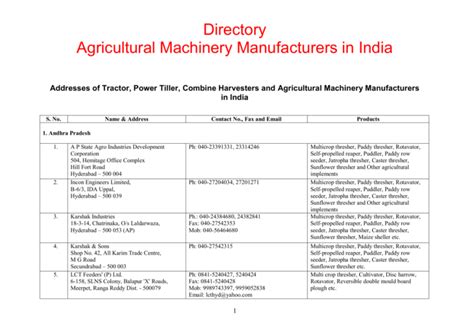 Directory of - Agricultural Machinery Manufacturers Association