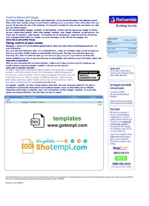 United Kingdom Nationwide Bank Statement Template In Doc And Pdf