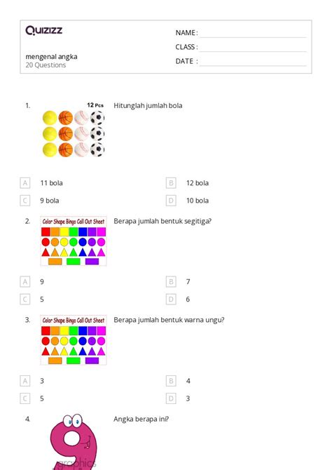 Lembar Kerja Mengenali Angka Untuk Kelas Di Quizizz Gratis