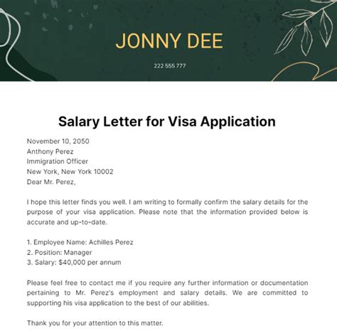 Salary Letter for Visa Application Template - Edit Online & Download Example | Template.net