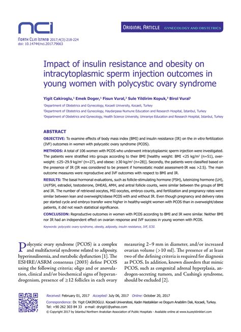 Pdf The Impact Of Body Mass Index And Insulin Resistance On Ivf Outcomes Of Polycystic Ovary