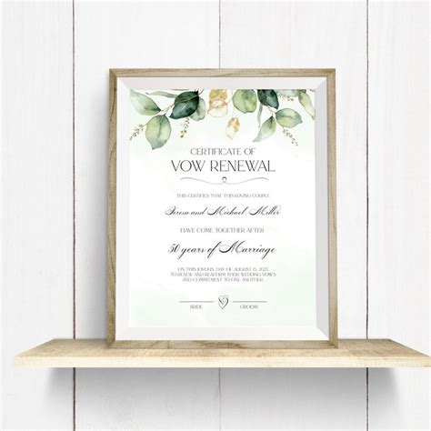 Eucalyptus Certificate Of Vow Renewal Editable Template Renewal Of