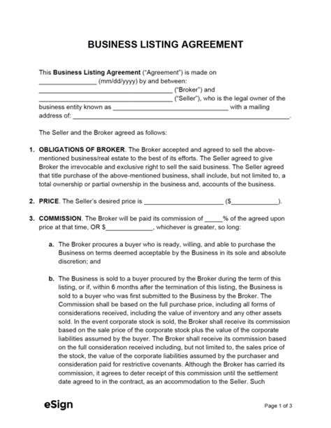 Free Real Estate Listing Agreement Template Pdf Word