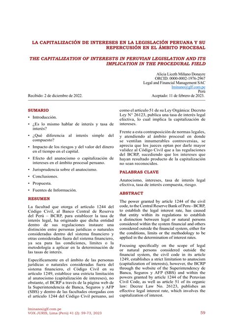 Pdf La Capitalizaci N De Intereses En La Legislaci N Peruana Y Su