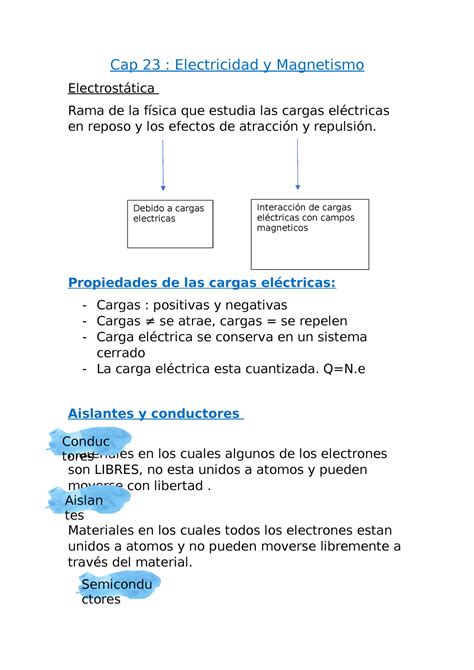 Resumen Fisica Cap Electricidad Y Magnetismo Electrost Tica