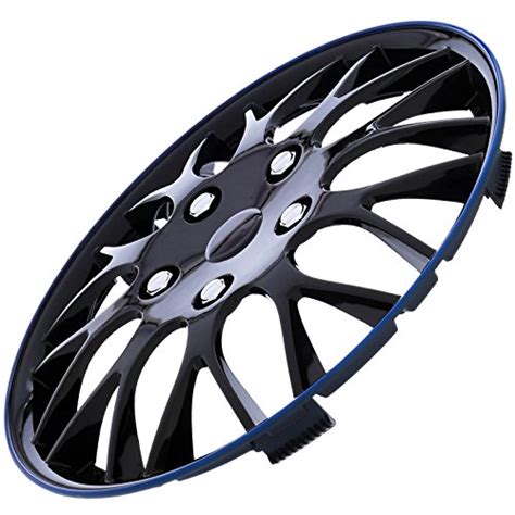 Cover Trend Set Of Aftermarket Shiny Black W Blue Trim Hub