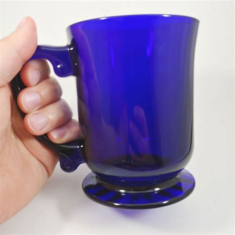 VINTAGE Dark Cobalt Blue Glass Mug Scroll Handle 14oz Large Etsy