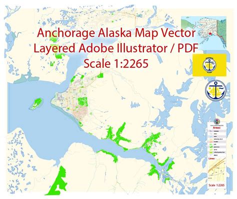 Anchorage Alaska Us Map Vector Exact City Plan Detailed Street Map Editable Adobe Illustrator In