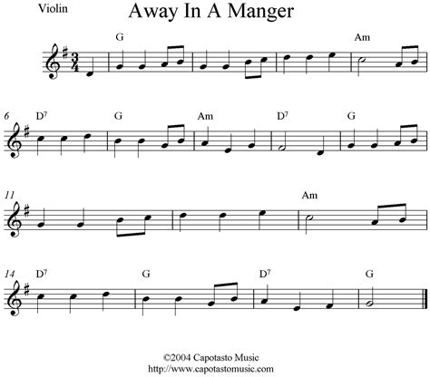 Easy Sheet Music For Beginners Away In A Manger Free Christmas Violin