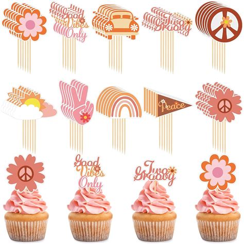 Amazon Pcs Hippie Party Cupcake Toppers Two Groovy Party