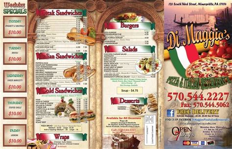 Dimaggios Pizza And Italian Restaurant Menu In Minersville Pennsylvania