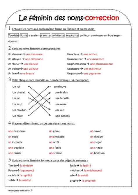 F Minin Des Noms Ce Exercices Imprimer Pass Education