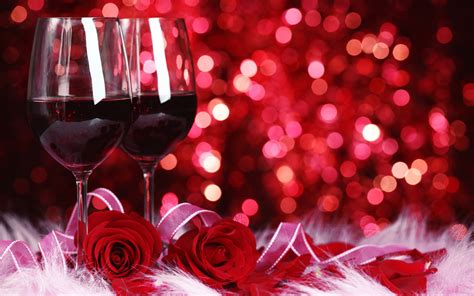 Download Glass Bokeh Ribbon Wine Rose Flower Holiday Valentines Day Hd