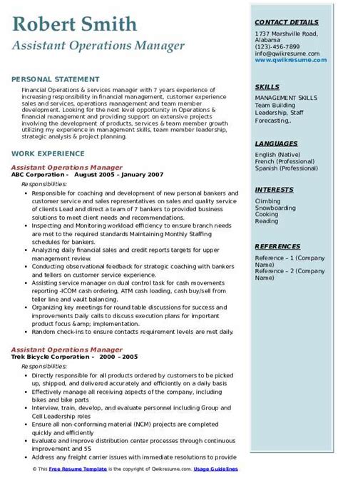 Assistant Operations Manager Resume Samples Qwikresume