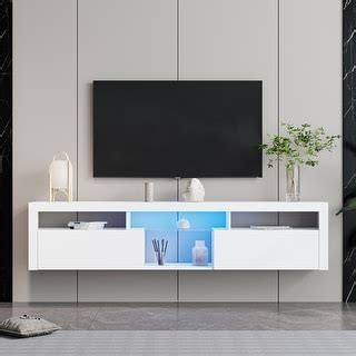 White Modern TV Cabinet for 70 Inch TV Stands with LED Lights - Bed ...