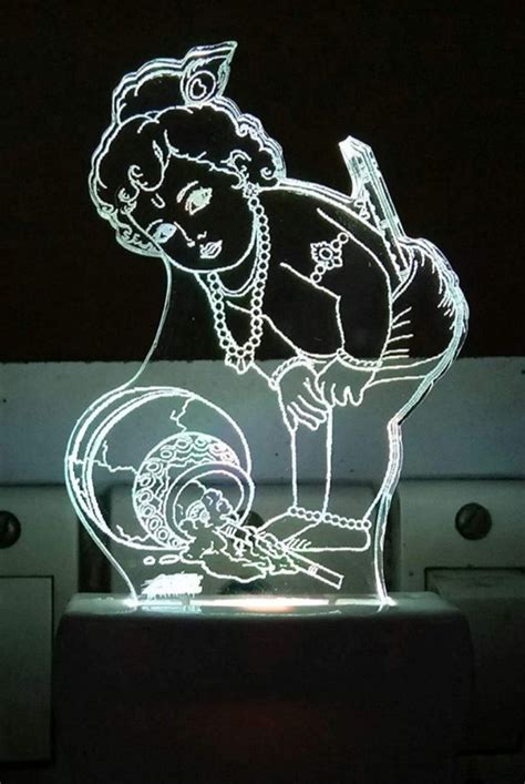 God Krishna With Matuki 3d Illusion Led Acrylic Night Lamp With Plug For Bedroom Multicolour