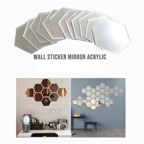 Jual Stiker Cermin Dinding Anti Pecah Segi Enam Kaca Hexagonal Mirror