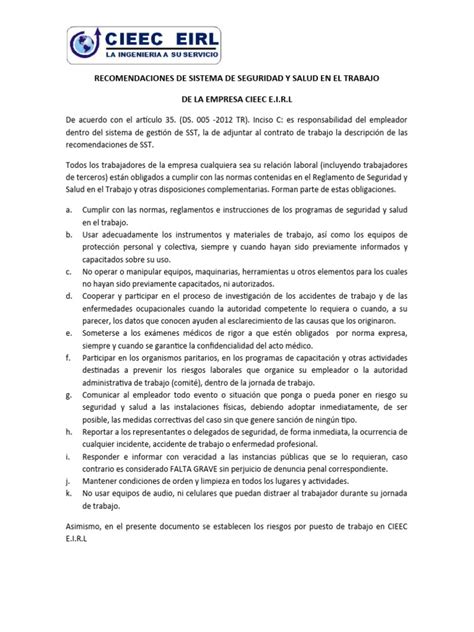 Recomendaciones De Sst Pdf