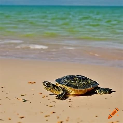 Turtle Dancing On A Sunny Beach