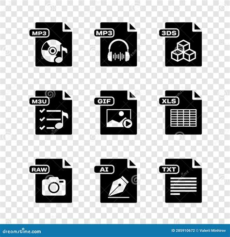 Set Mp File Document Ds Raw Ai Txt M U And Icon Vector