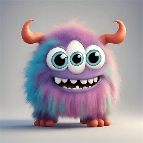 Premium Photo Funny Cartoon Monster With Big Eyes And Horns 3d Rendering