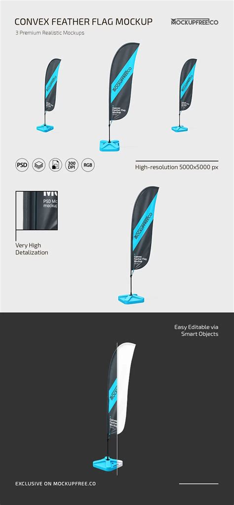 Convex Feather Flag Mockup Template Set In Psd