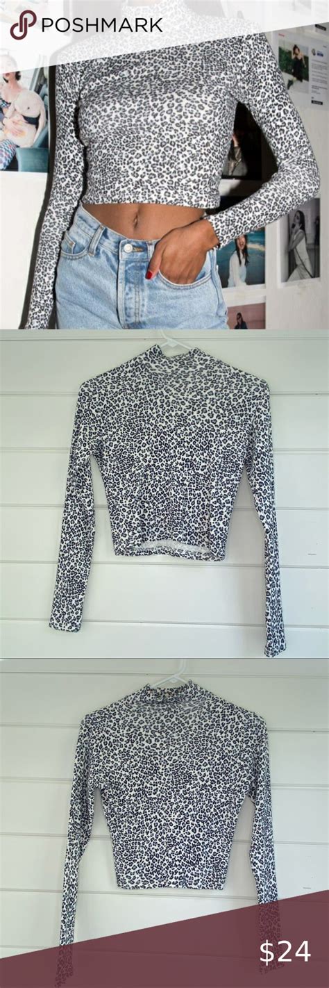 Brandy Melville Daniela Top Blue Navy Cheetah Print Long Sleeve